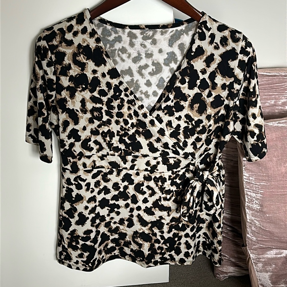 Target Merina Leopard Short Sleeve Faux Wrap Shirt